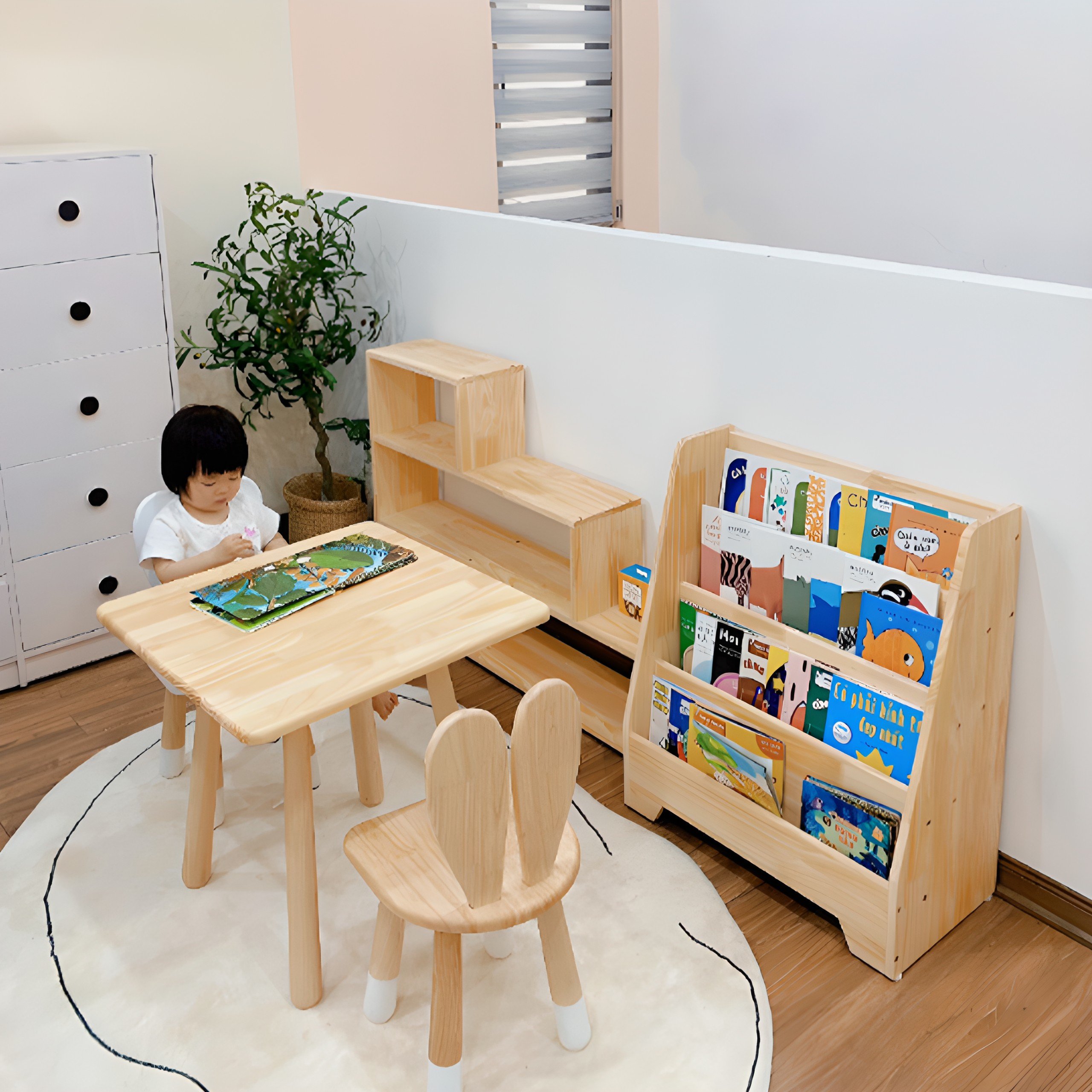 Kệ Sách Treo Tường Không Cần Khoan Sau Cửa 4 Ngăn Bằng Gỗ Phù Hợp Phòng Có Diện Tích Hẹp