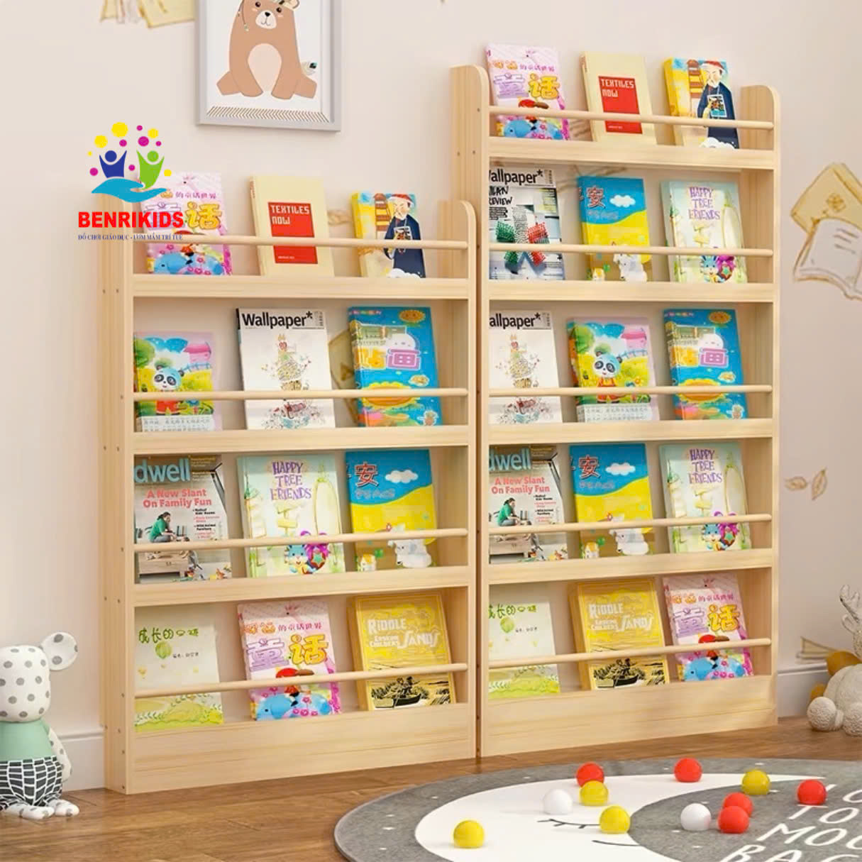 Kệ Sách Treo Tường Sau Cánh Cửa Không Cần Khoan 5 Ngăn Bằng Gỗ , Giá Sách Treo Tường Decor Phòng