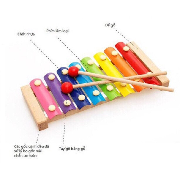 Đồ Chơi Gỗ - Đàn Xylophone 8 Âm Sắc Khung Gỗ Cho Bé Chơi Nhạc