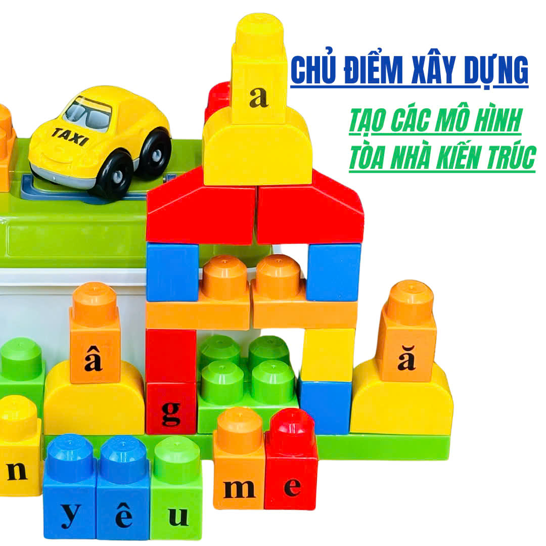 Bộ Xếp Hình Thông Minh Bằng Nhựa 40 Chi Tiết To Kèm Hợp Đựng Cho Bé Vừa Chơi Lắp Ghép Vừa Học Ghép Vần Chữ Cái Tiếng Việt