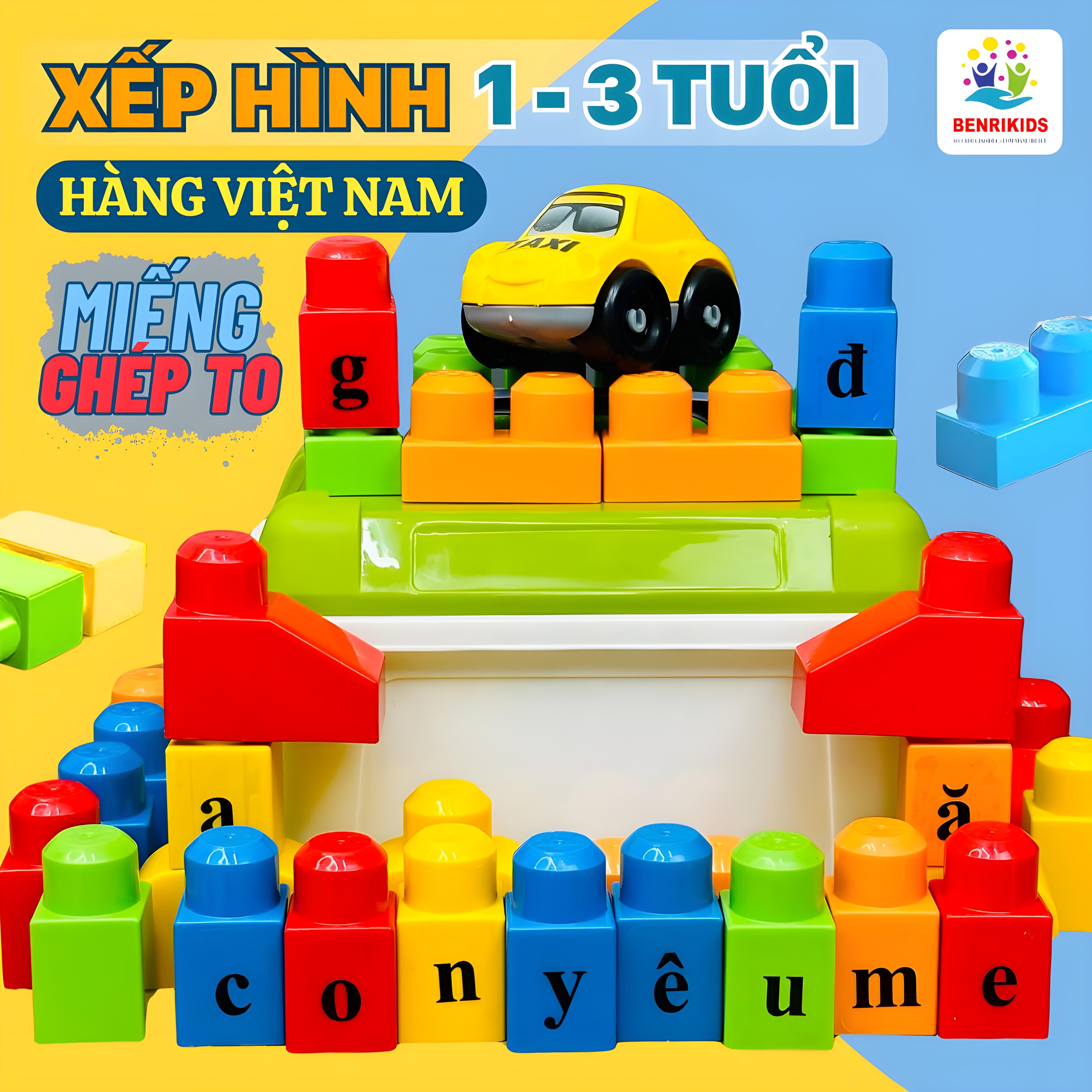 Bộ Xếp Hình Thông Minh Bằng Nhựa 40 Chi Tiết To Kèm Hợp Đựng Cho Bé Vừa Chơi Lắp Ghép Vừa Học Ghép Vần Chữ Cái Tiếng Việt