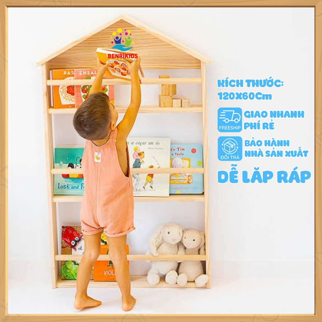 Giá Để Sách Treo Tường Không Cần Khoan Tường Cho Bé Hình Ngôi Nhà Kích Thước Lớn Trang Trí Decor Phòng Cho Bé Yêu