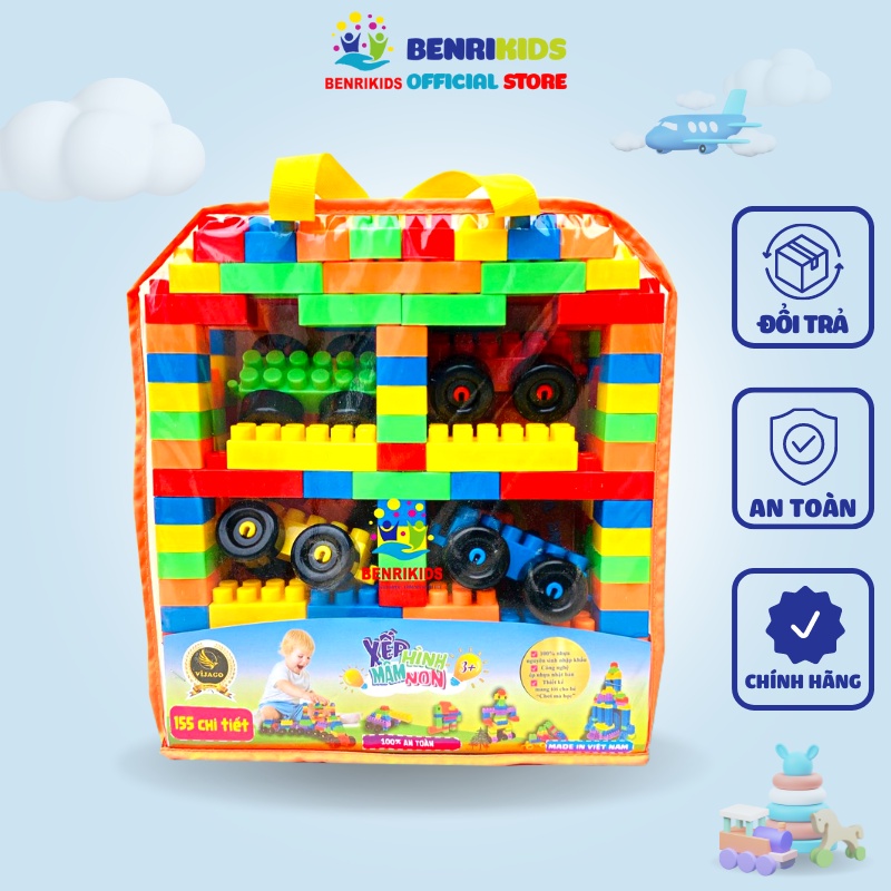 Đồ Chơi Hàng Nhựa Việt Nam Xếp Hình Xây Dựng 155 Chi Tiết Vijago Có Túi Đựng Tiện Lợi Cho Bé Tư Duy Logic