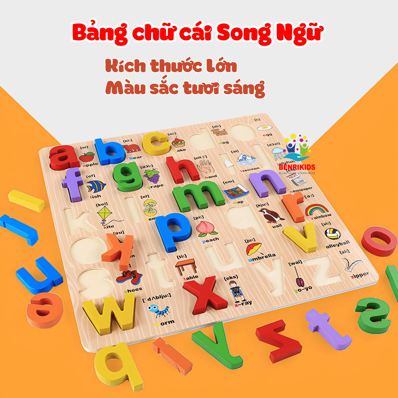 Bộ 3 Bảng Chữ Cái In Thường In Hoa Và Số Học Nổi Song Ngữ Bằng Gỗ