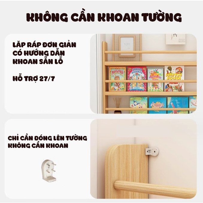 Giá Để Sách Treo Tường Không Cần Khoan Tường Cho Bé Hình Ngôi Nhà Kích Thước Lớn Trang Trí Decor Phòng Cho Bé Yêu
