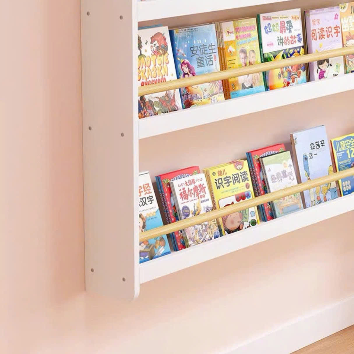 Kệ Sách Treo Tường Cho Bé Không Khoan, Gía Sách Montessori Màu Trắng Nhiều Kích Thước