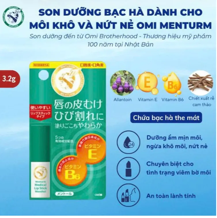 SON DƯỠNG MÔI OMI MEDICAL DÙNG ĐƯỢC CHO VIÊM MÔI, KHÓE MÔI (THỎI 3.2GR)