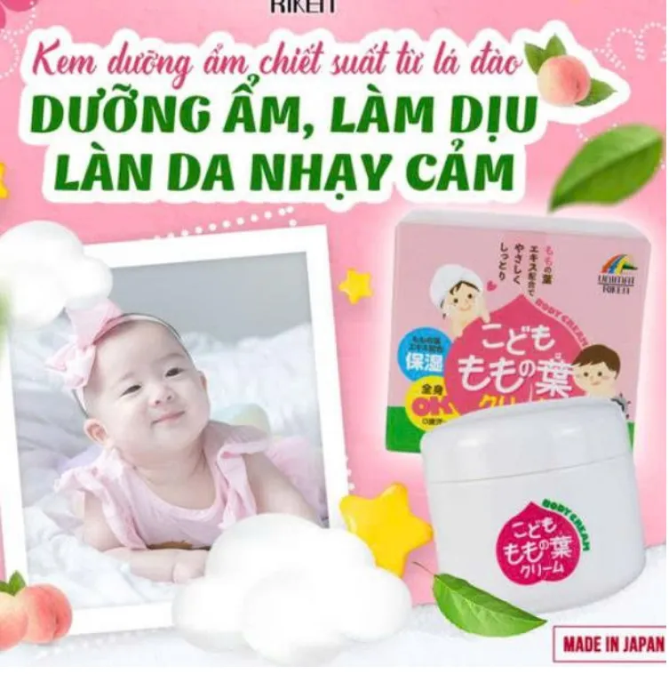 KEM DƯỠNG ẨM CHO BÉ SƠ SINH CHIẾT XUẤT LÁ ĐÀO UNIMAT RIKEN (LỌ 120GR)