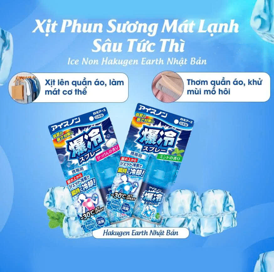 XỊT LÀM MÁT QUẦN ÁO TỨC THÌ HƯƠNG BẠC HÀ HAKUGEN NHẬT BẢN (CHAI 95ML)