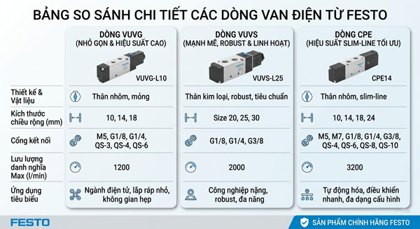 Các dòng van điện từ Festo phổ biến VUVS, VUVG CPE