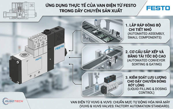 Ứng dụng thực tế van điện từ Festo trong dây chuyền sản xuất của nhà máy