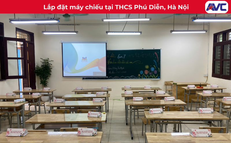 Lắp đặt hệ thống máy chiếu và màn chiếu tại Trường THCS Phú Diễn, Hà Nội