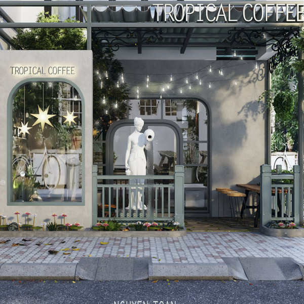 Thiết kế mặt tiền quán cà phê sân vườn đơn giản