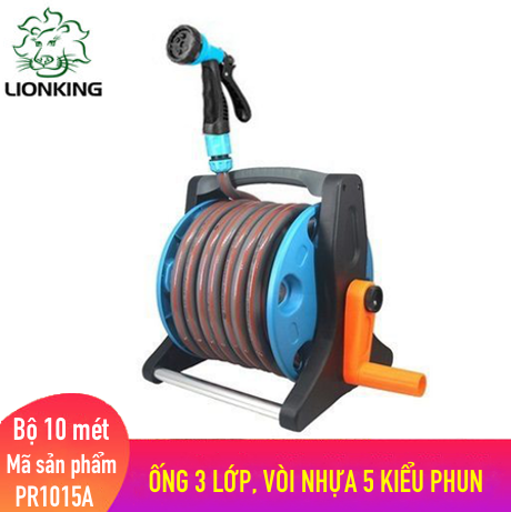 Bộ vòi tưới cây, rửa xe LionKing 10 mét PR1015A - ống 3 lớp, vòi xịt bằng nhựa 5 kiểu phun