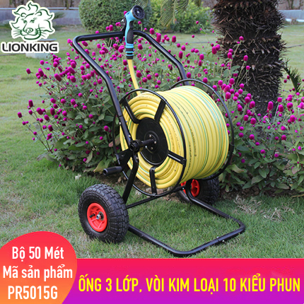 Bộ vòi tưới cây LionKing 50 mét PR5015G - ống 3 lớp phi 20, vòi xịt kim loại 10 kiểu phun