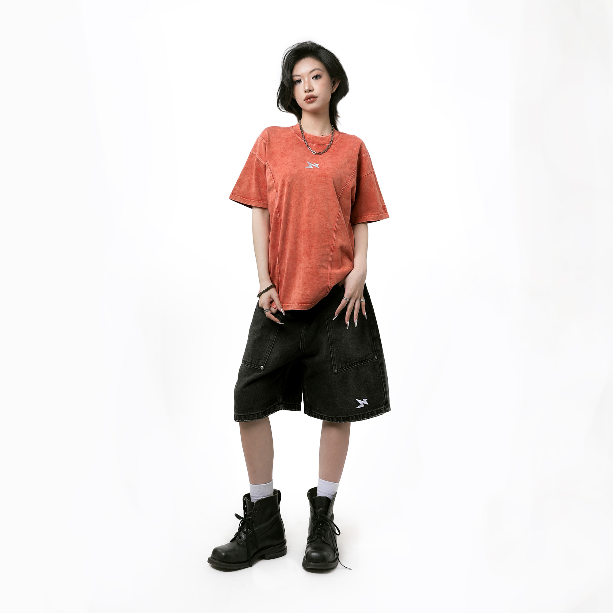 ARCLINE ACID WASHED TEE - TANGERINE