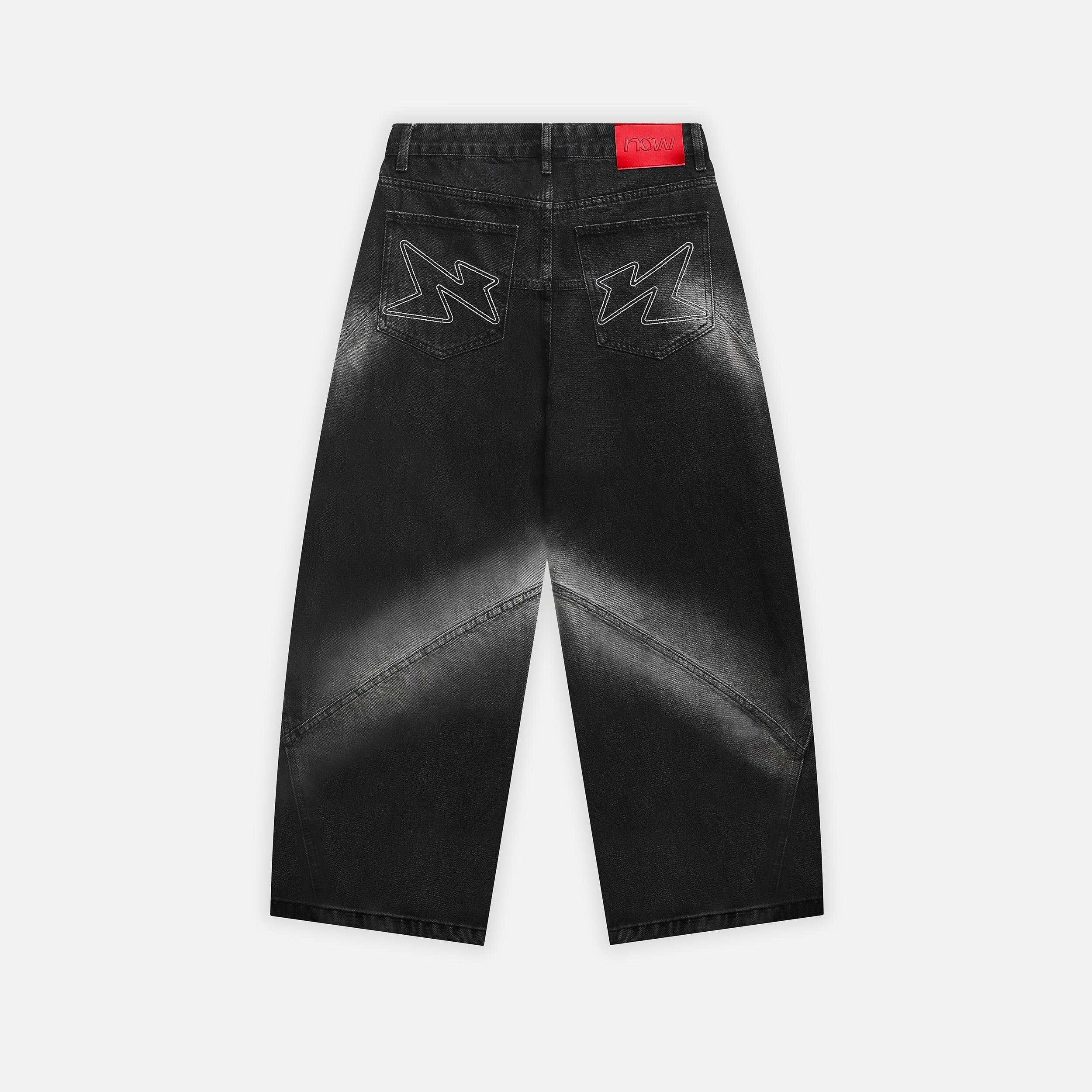 BLEACHED WIDE DENIM PANTS - BLACK