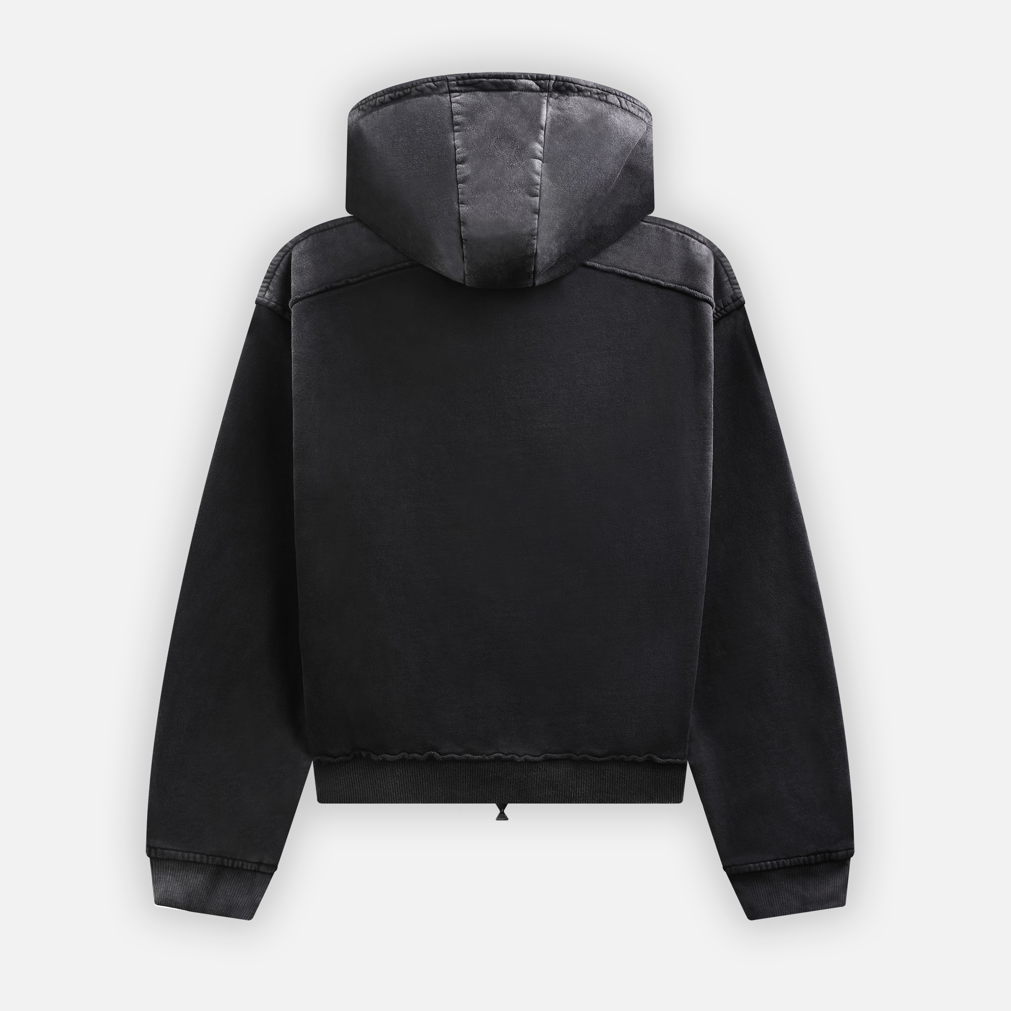 2WAY ZIP WASHED HOODIE - BLACK