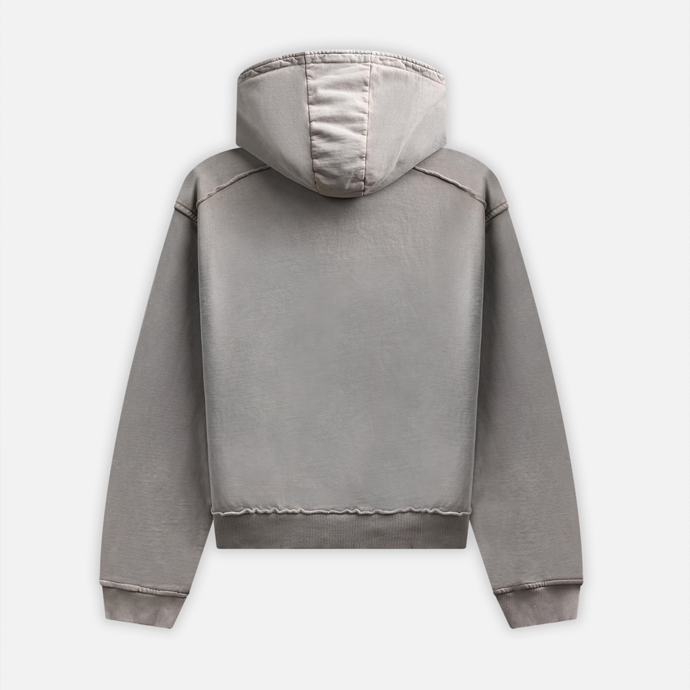 2WAY ZIP WASHED HOODIE - GREY