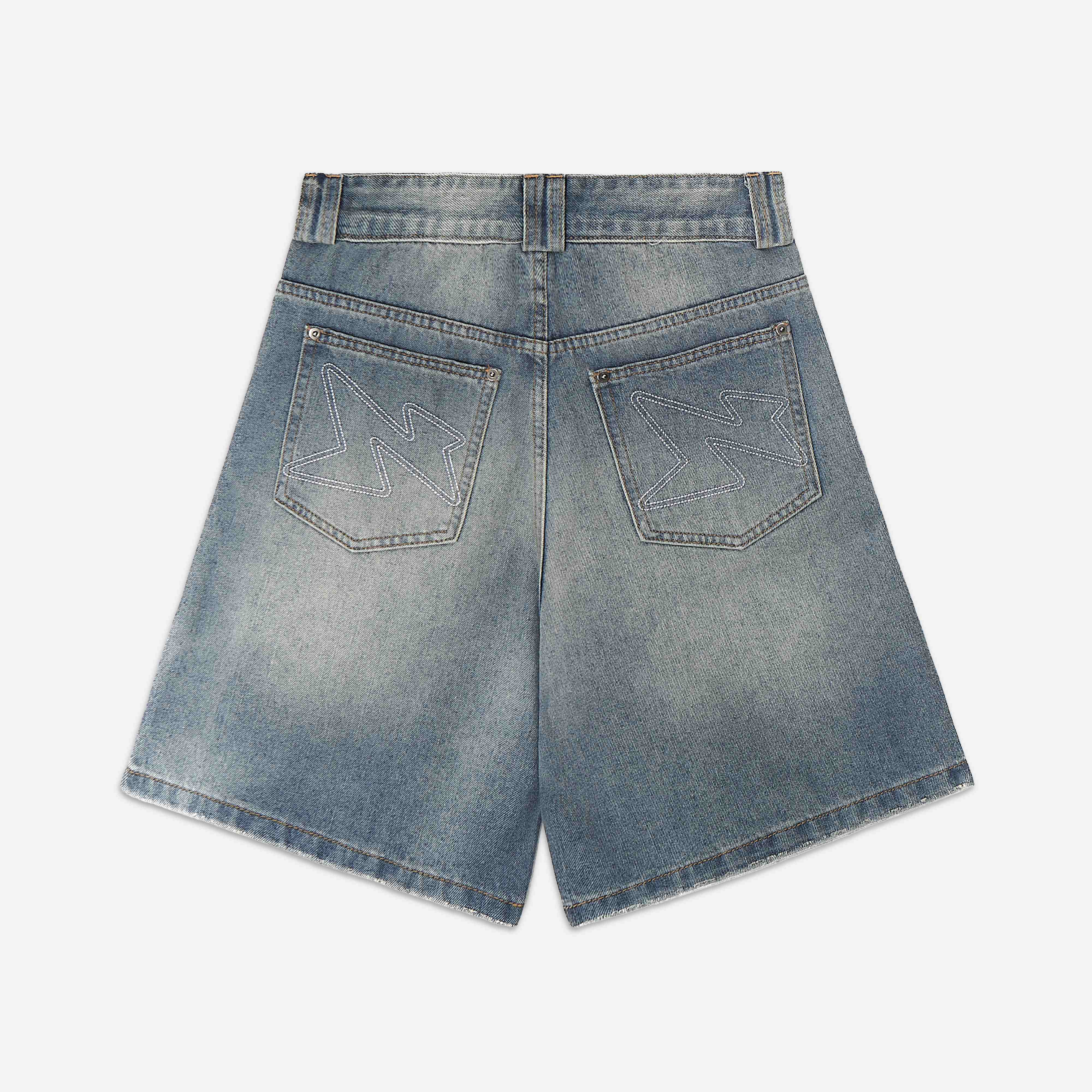 WIDE FIT DENIM SHORTS - WASHED BLUE