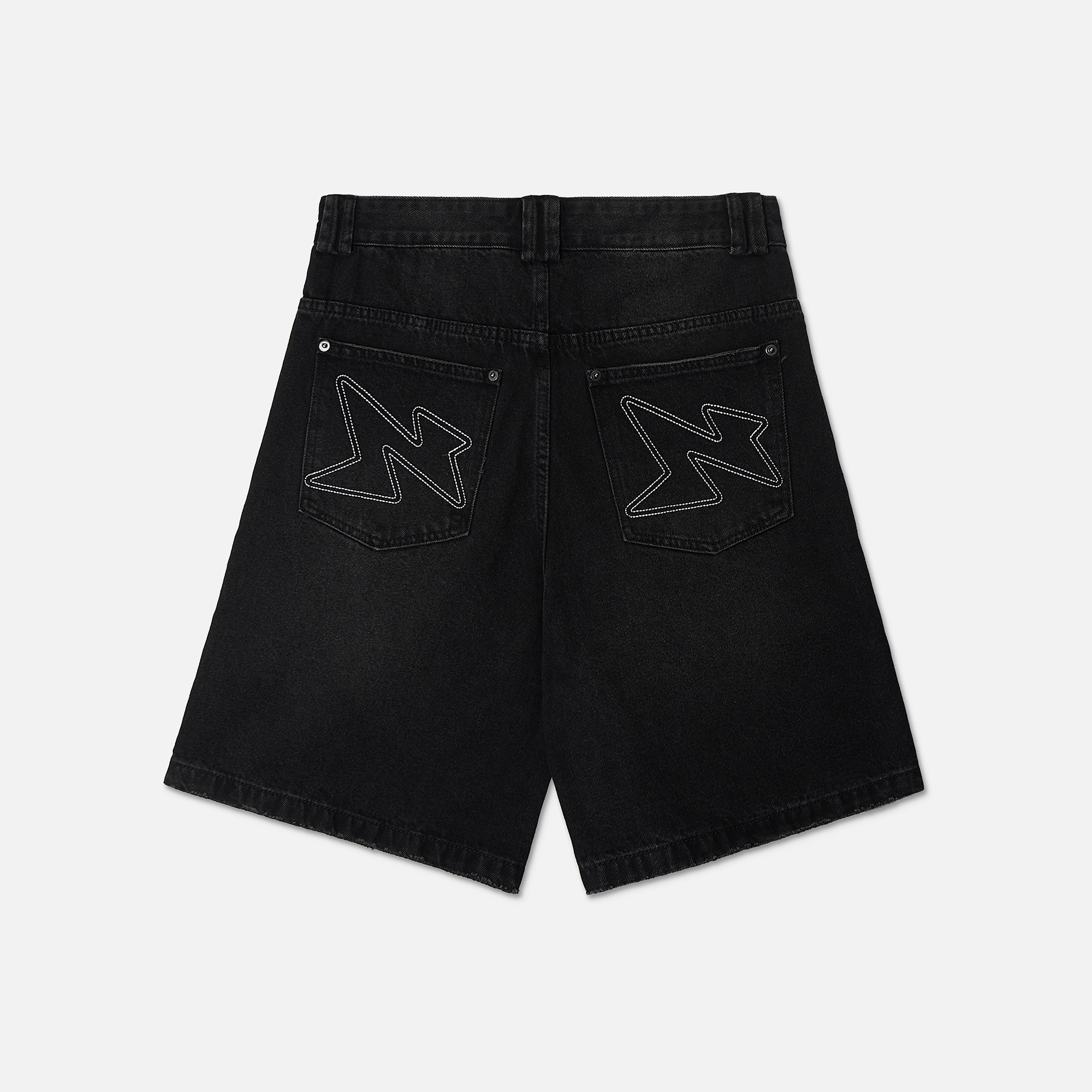 WIDE FIT DENIM SHORTS - WASHED BLACK