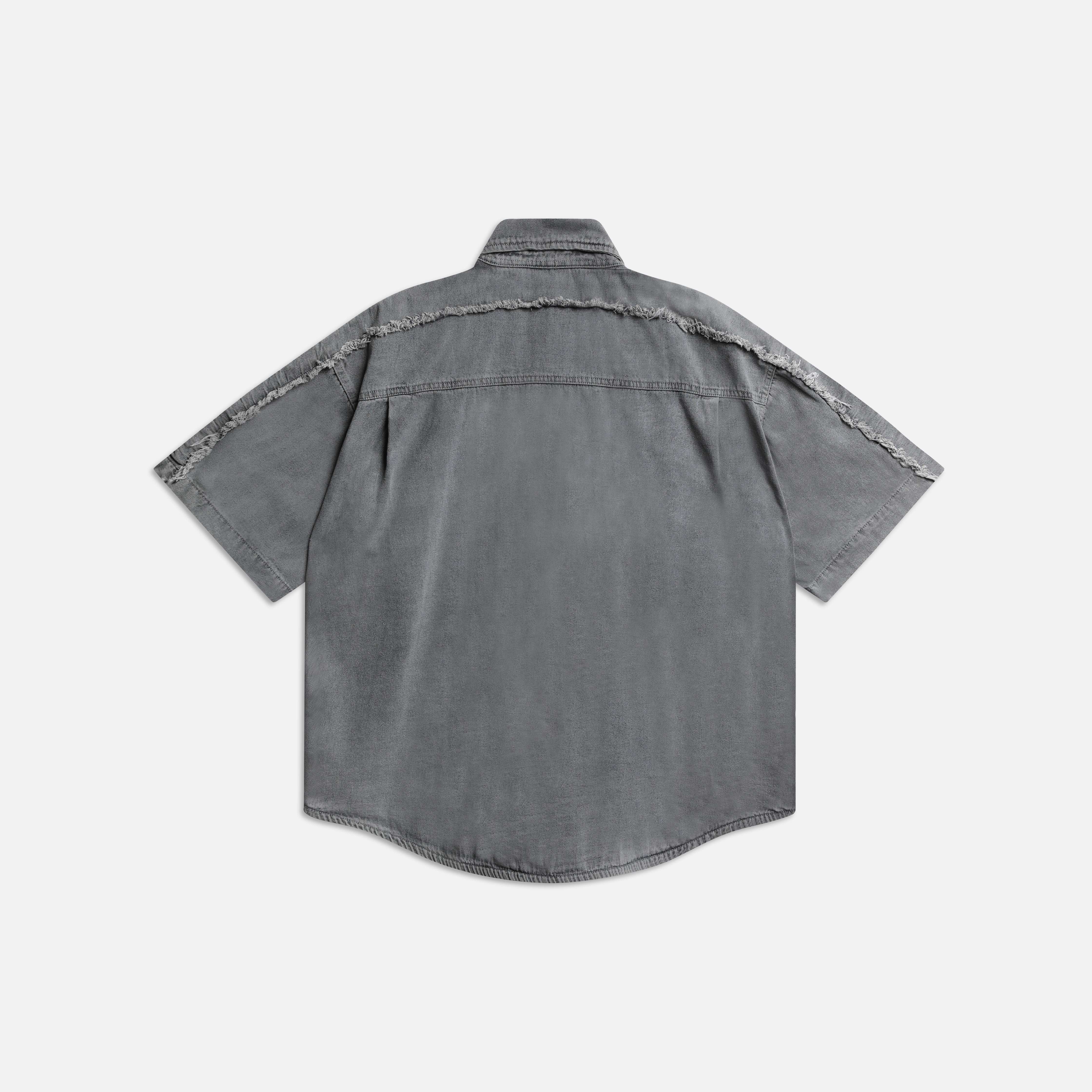S/S PATCH DENIM SHIRTS - GREY