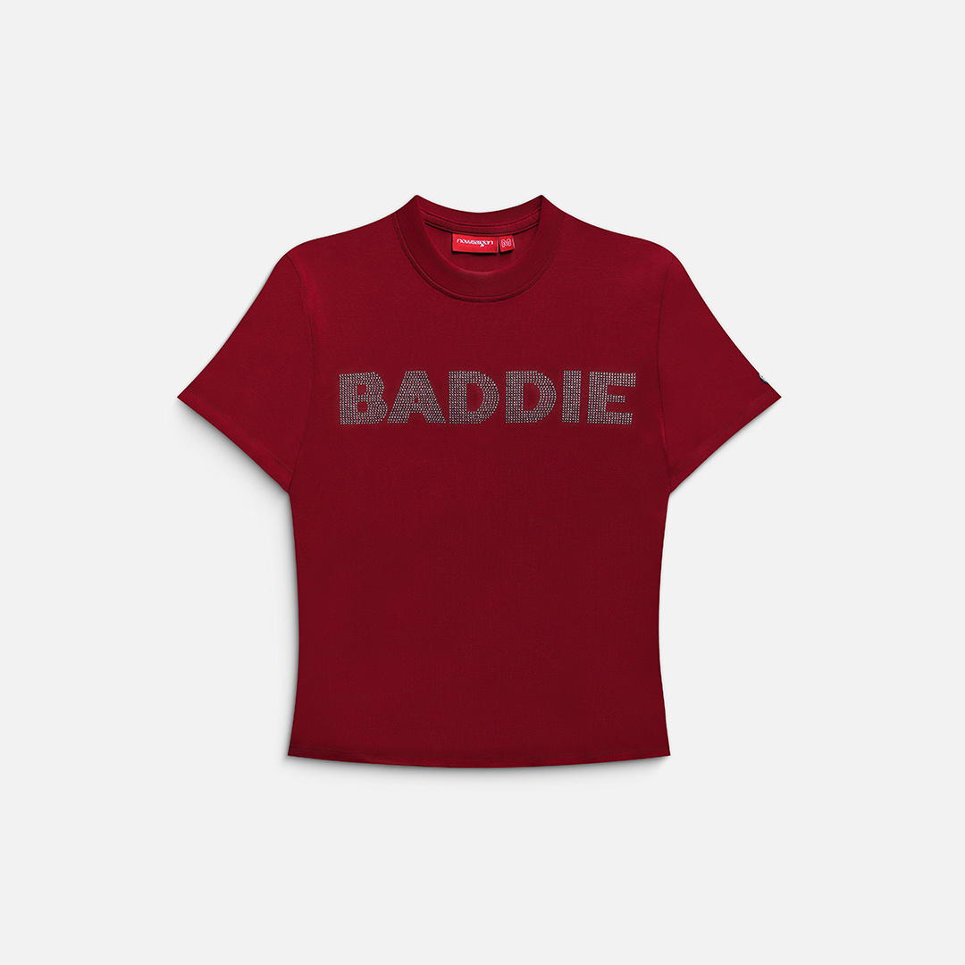 RHINESTONE BADDIE BABY TEE - RED