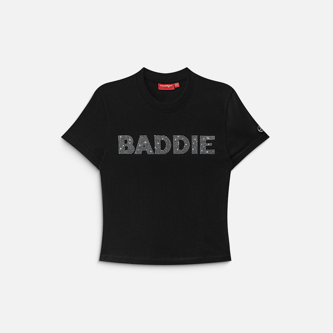 RHINESTONE BADDIE BABY TEE - BLACK