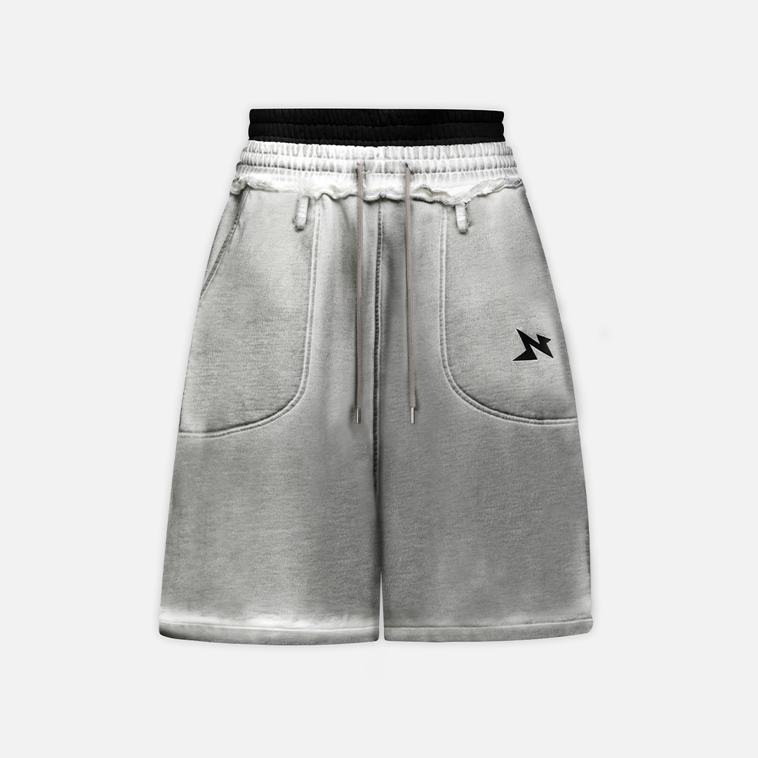 2WAIST SPRAY SWEATSHORTS - WASHED GREY