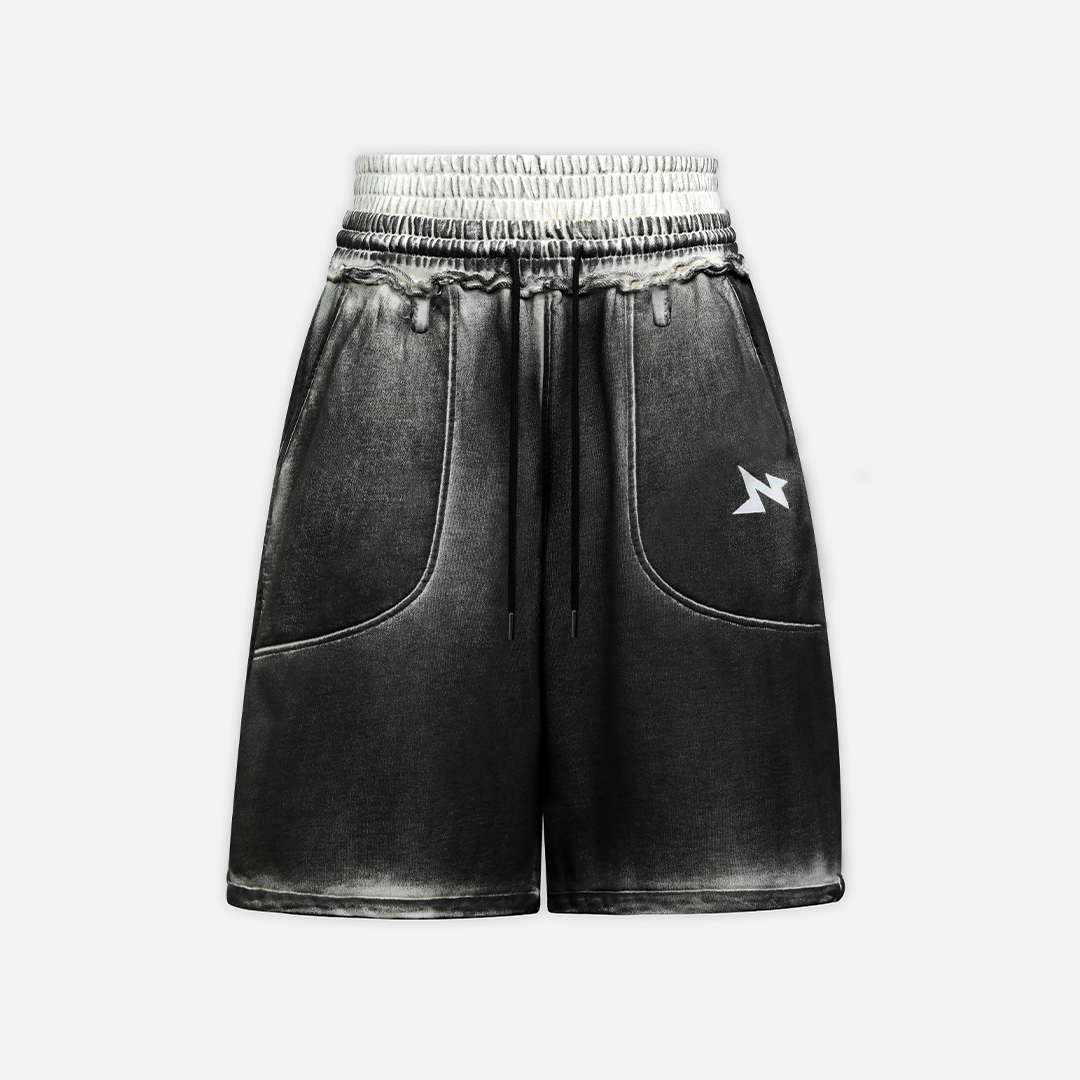 2WAIST SPRAY SWEATSHORTS - WASHED BLACK
