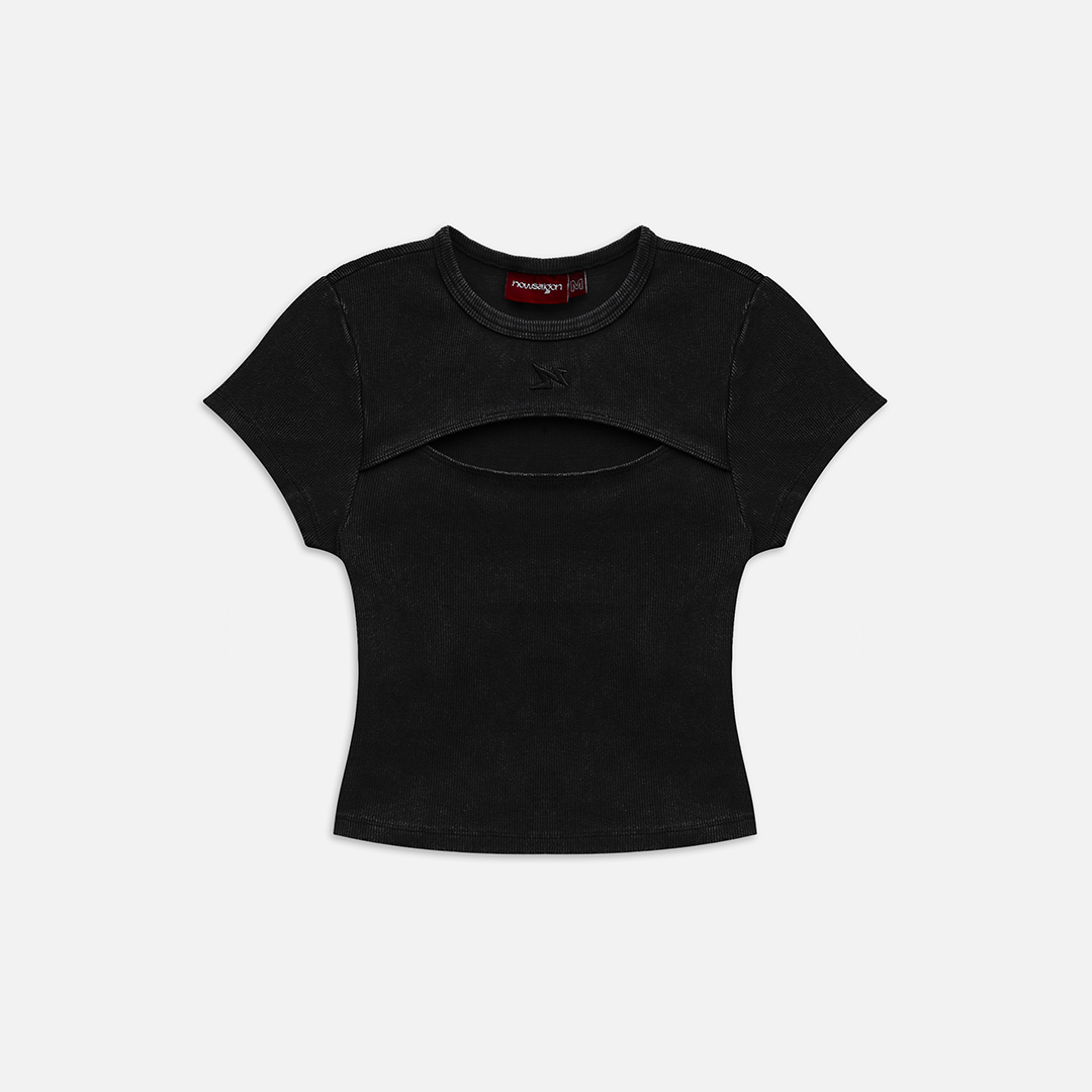 WASHED RIBBED CUTOUT BABY TEE