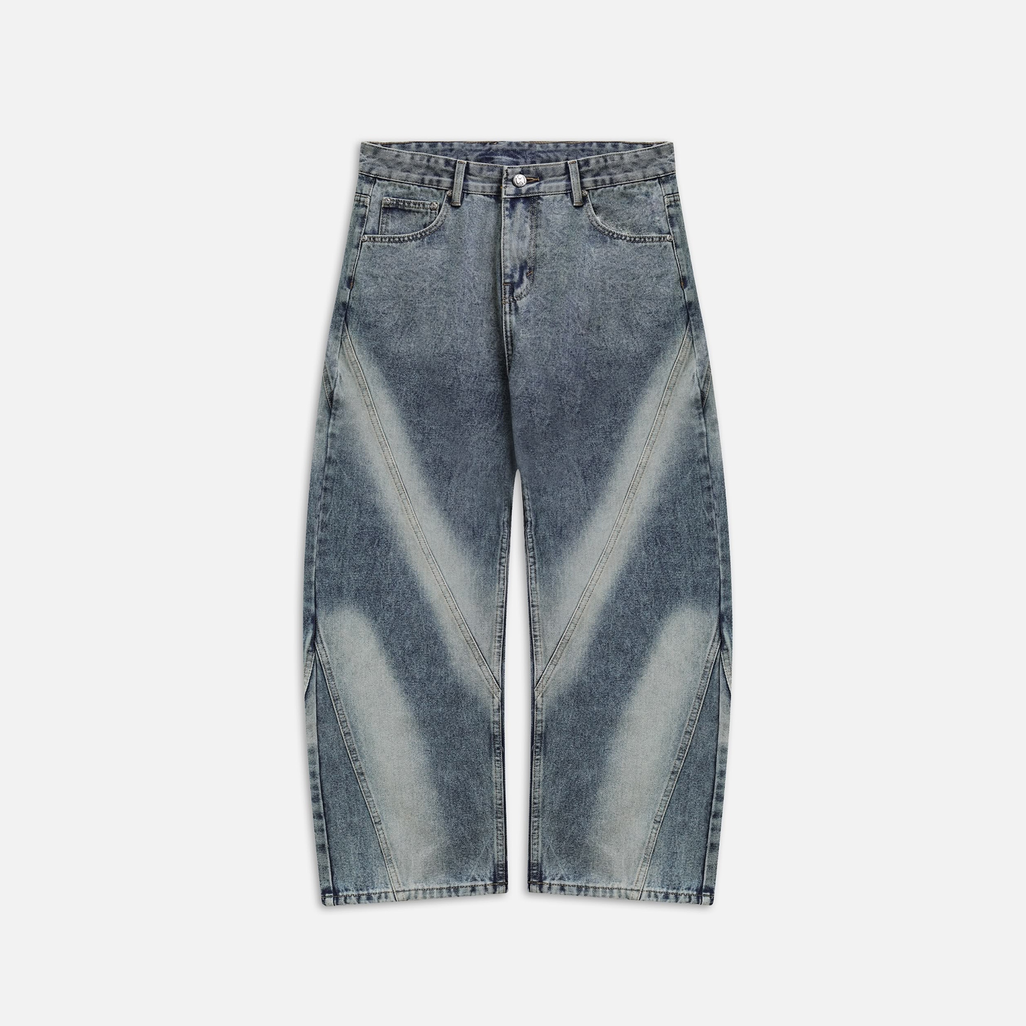 BLEACHED WIDE DENIM PANTS - BLUE