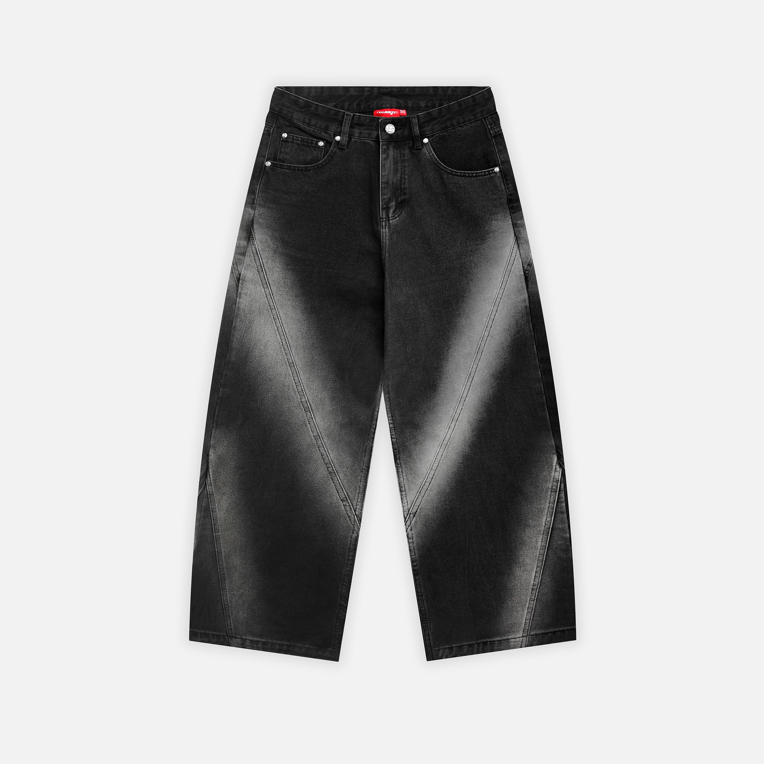 BLEACHED WIDE DENIM PANTS - BLACK