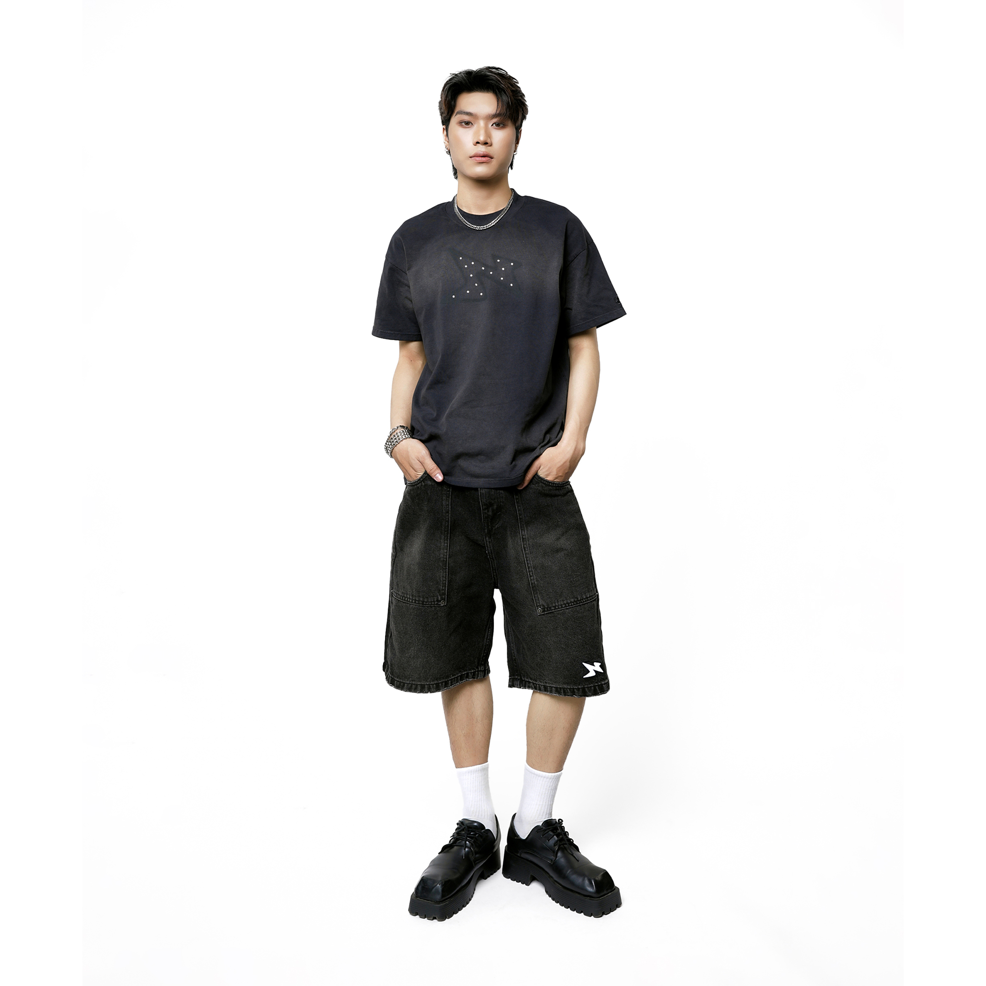 SHADOW PIGMENT WASHED TEE - BLACK