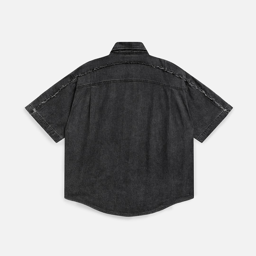 S/S PATCH DENIM SHIRTS - BLACK