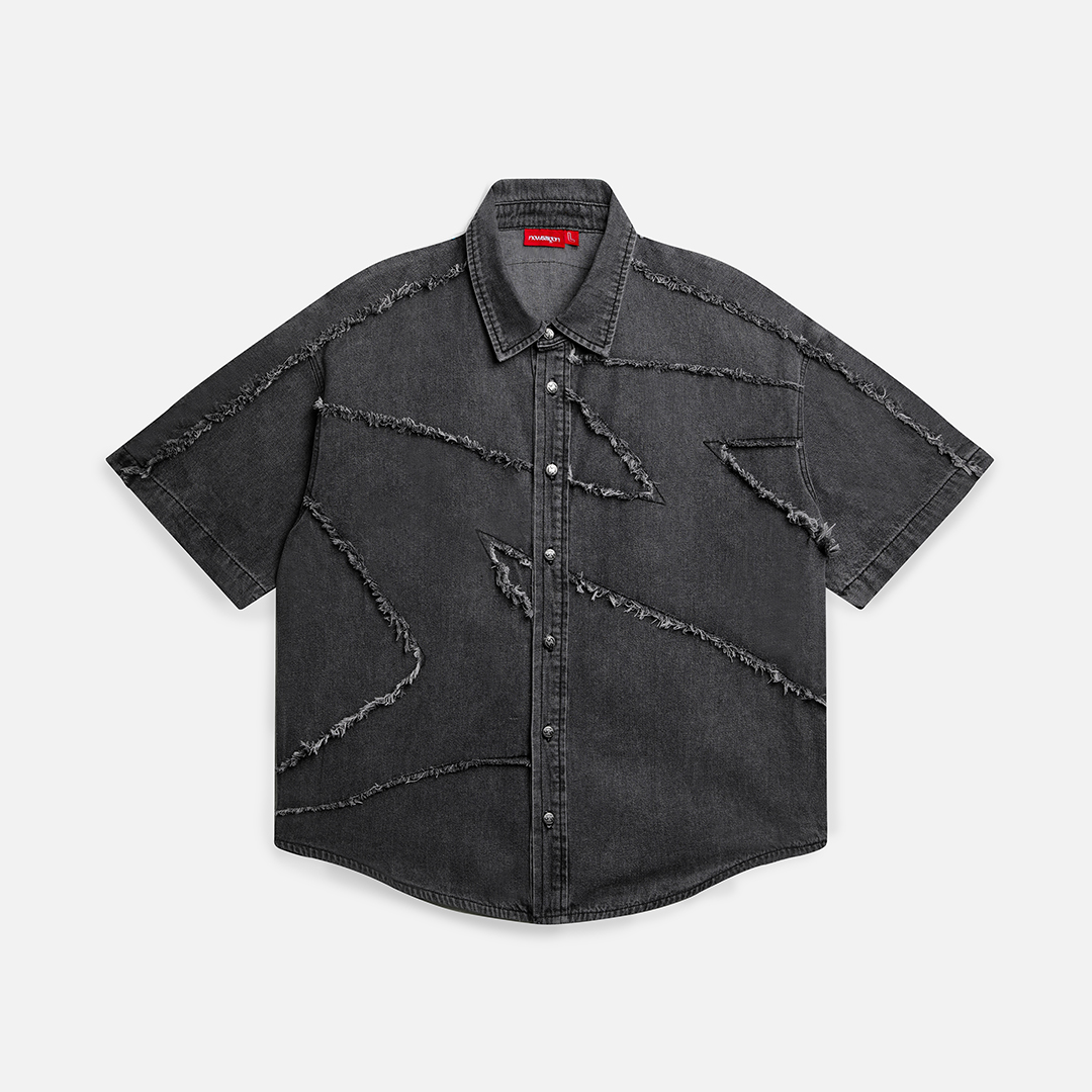 S/S PATCH DENIM SHIRTS - BLACK