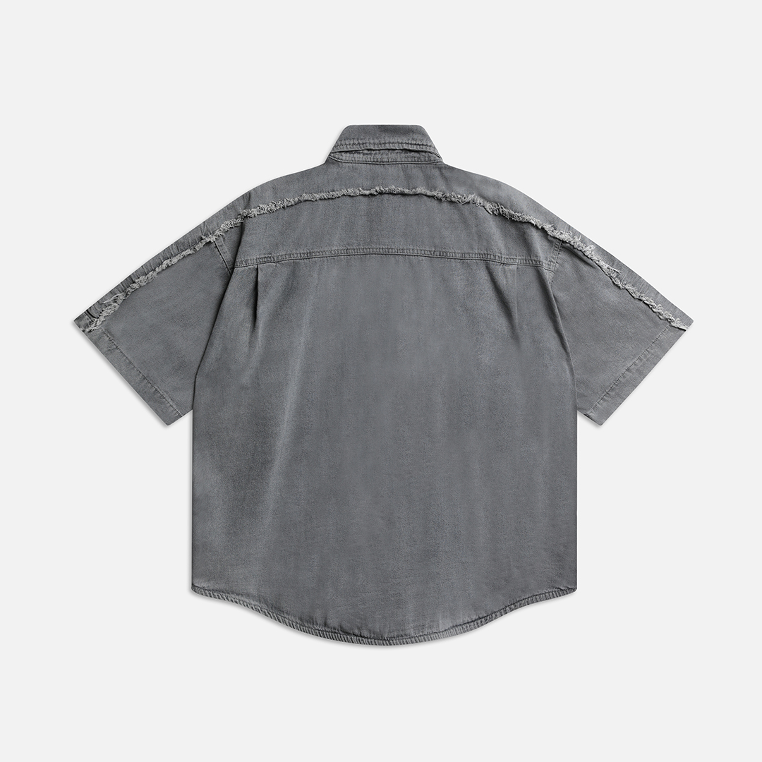 S/S PATCH DENIM SHIRTS - GREY