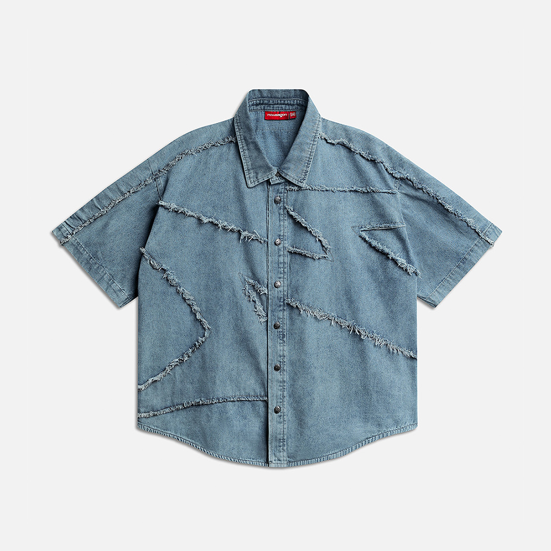 S/S PATCH DENIM SHIRTS - BLUE