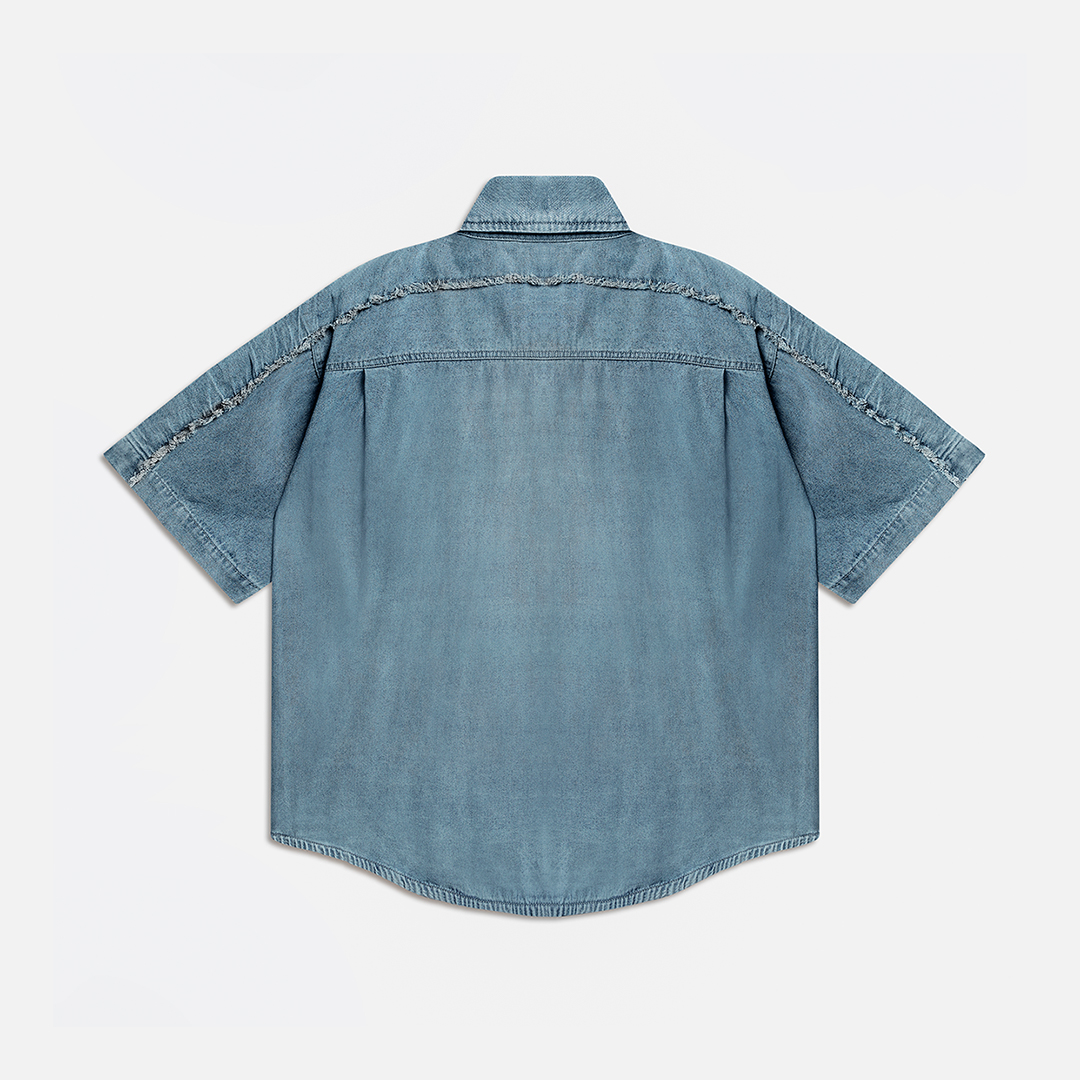 S/S PATCH DENIM SHIRTS - BLUE