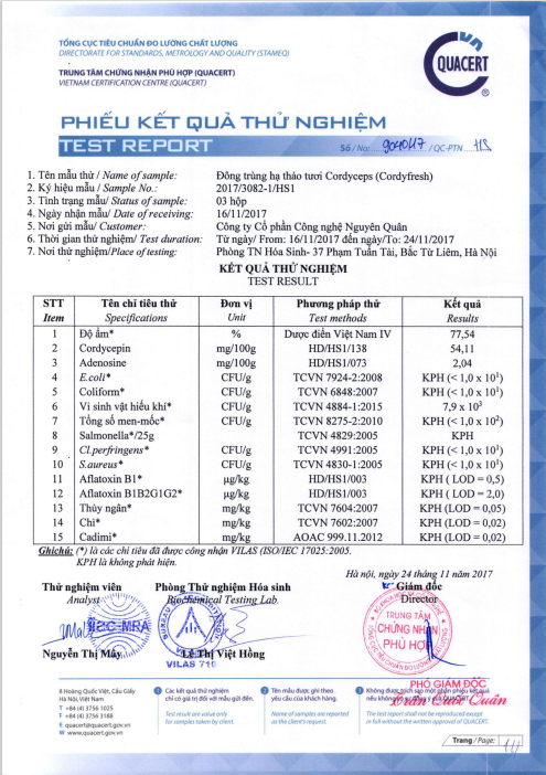 KIỂM NGHIỆM ATTP ĐTHT TƯƠI