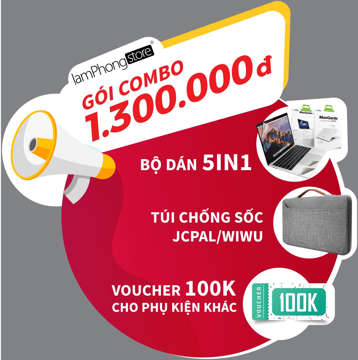 Combo 3in1 phụ kiện Macbook 1,900,000 vnd - Giảm 600k chỉ còn 1,300,000 vnd