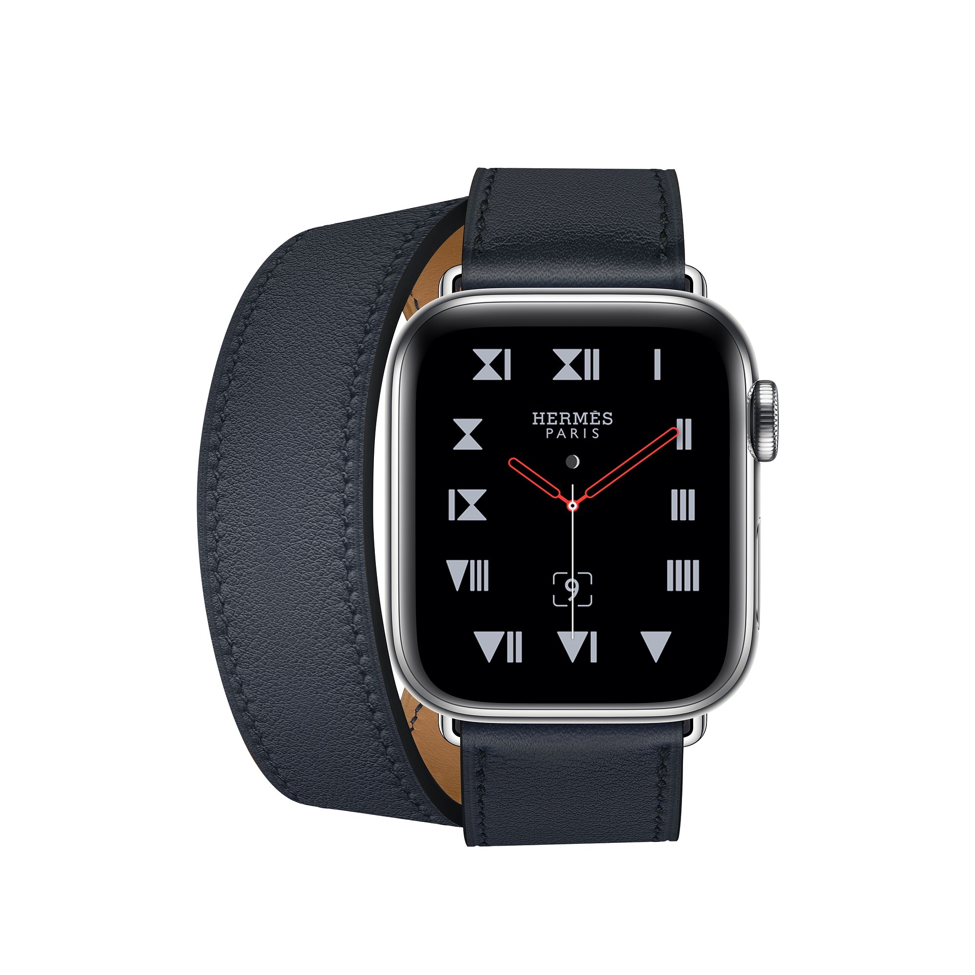 apple watch hermès stainless steel case with bleu indigo swift leather single tour
