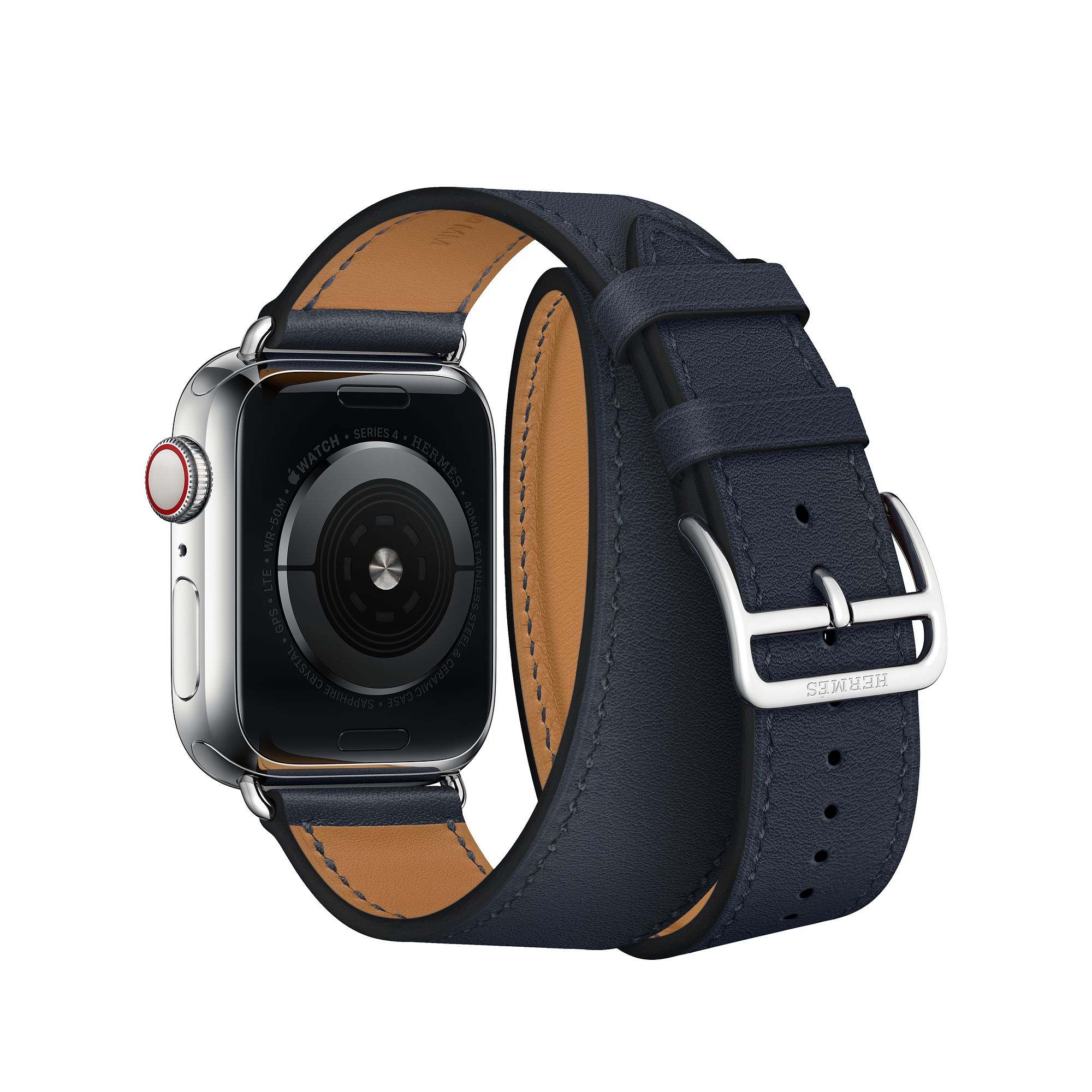 apple watch hermès stainless steel case with bleu indigo swift leather single tour