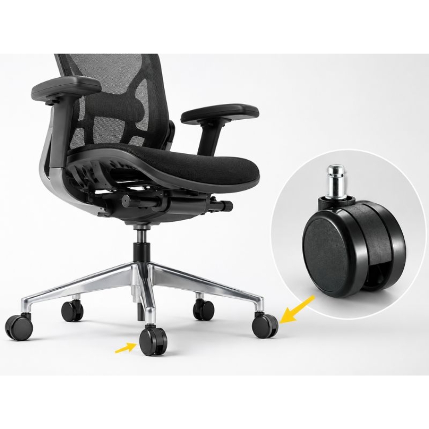 Thay bộ bánh xe PU chống trầy xước sàn cho ghế công thái học ergonomic