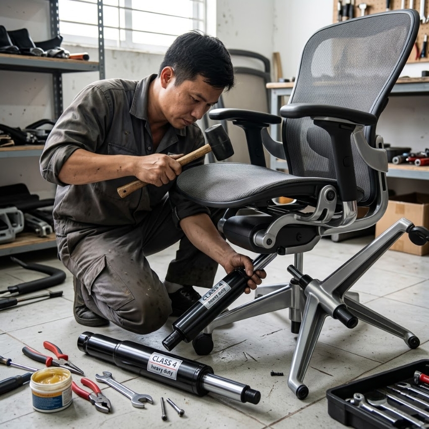 Thay ben hơi piston thủy lực class 4 chống tụt cho ghế công thái học
