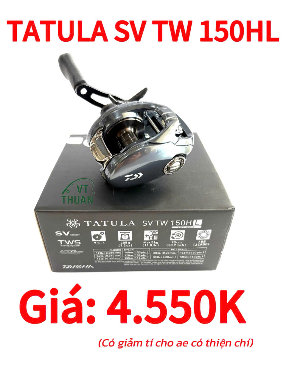 [Giá bán 4.550k có giảm] DAIWA TATULA SV TW 150HL - BODY TO - TUA CAO