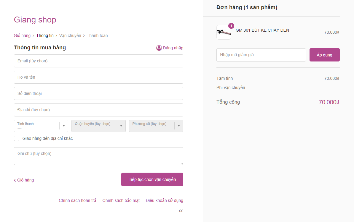 Cấu hình trang thanh toán