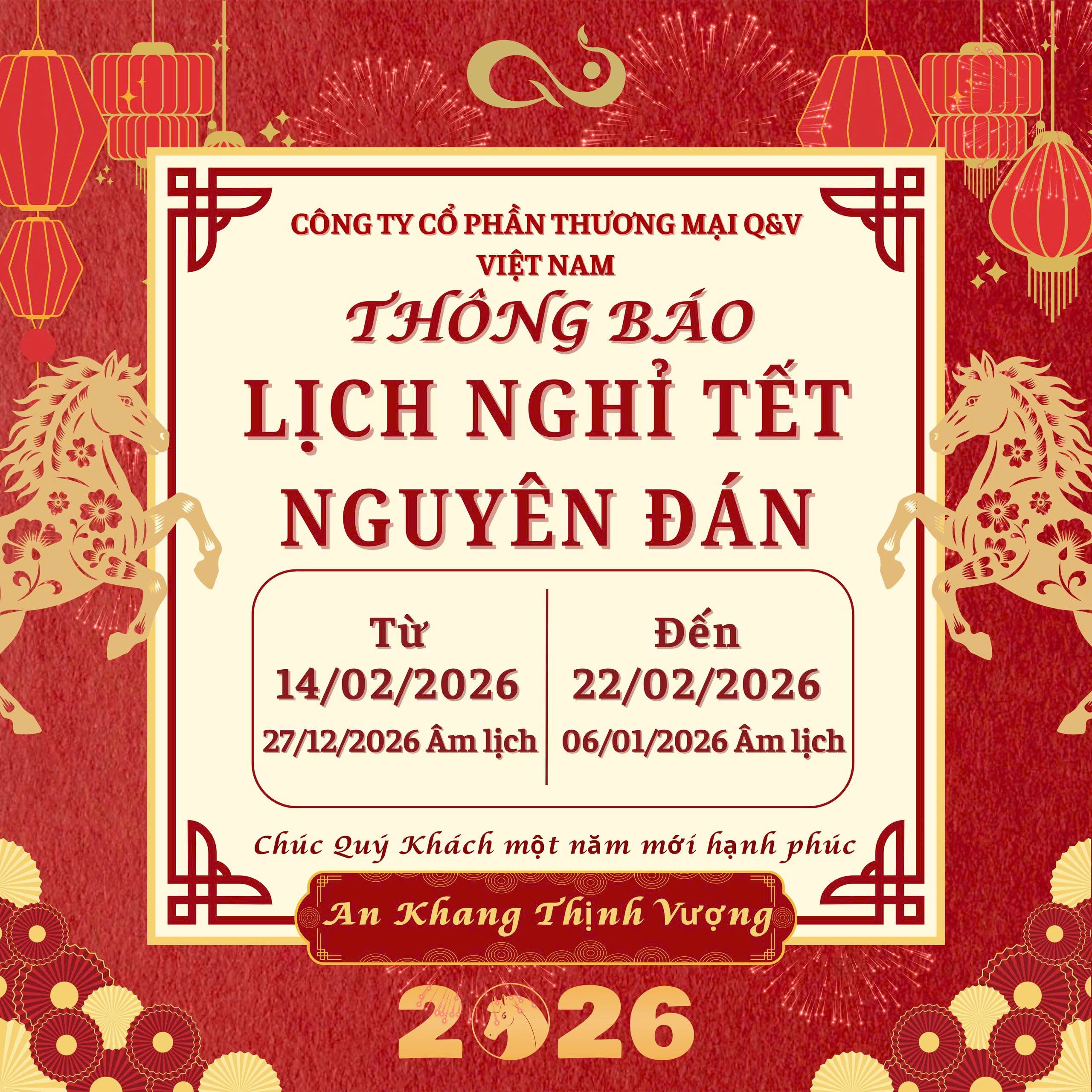 QAVINA THÔNG BÁO LỊCH NGHỈ TẾT NGUYÊN ĐÁN 2026