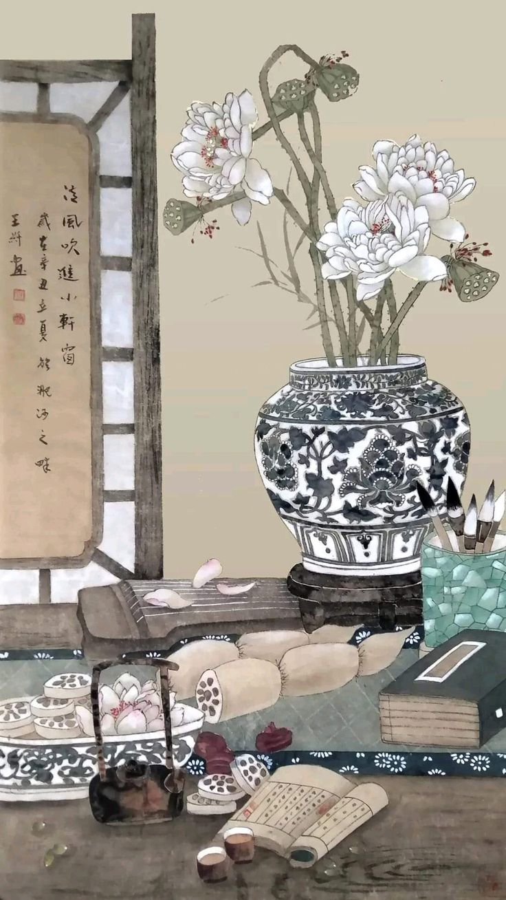 Tích 'Cổ Đồ Phú Quý' trên gốm sứ Men Lam