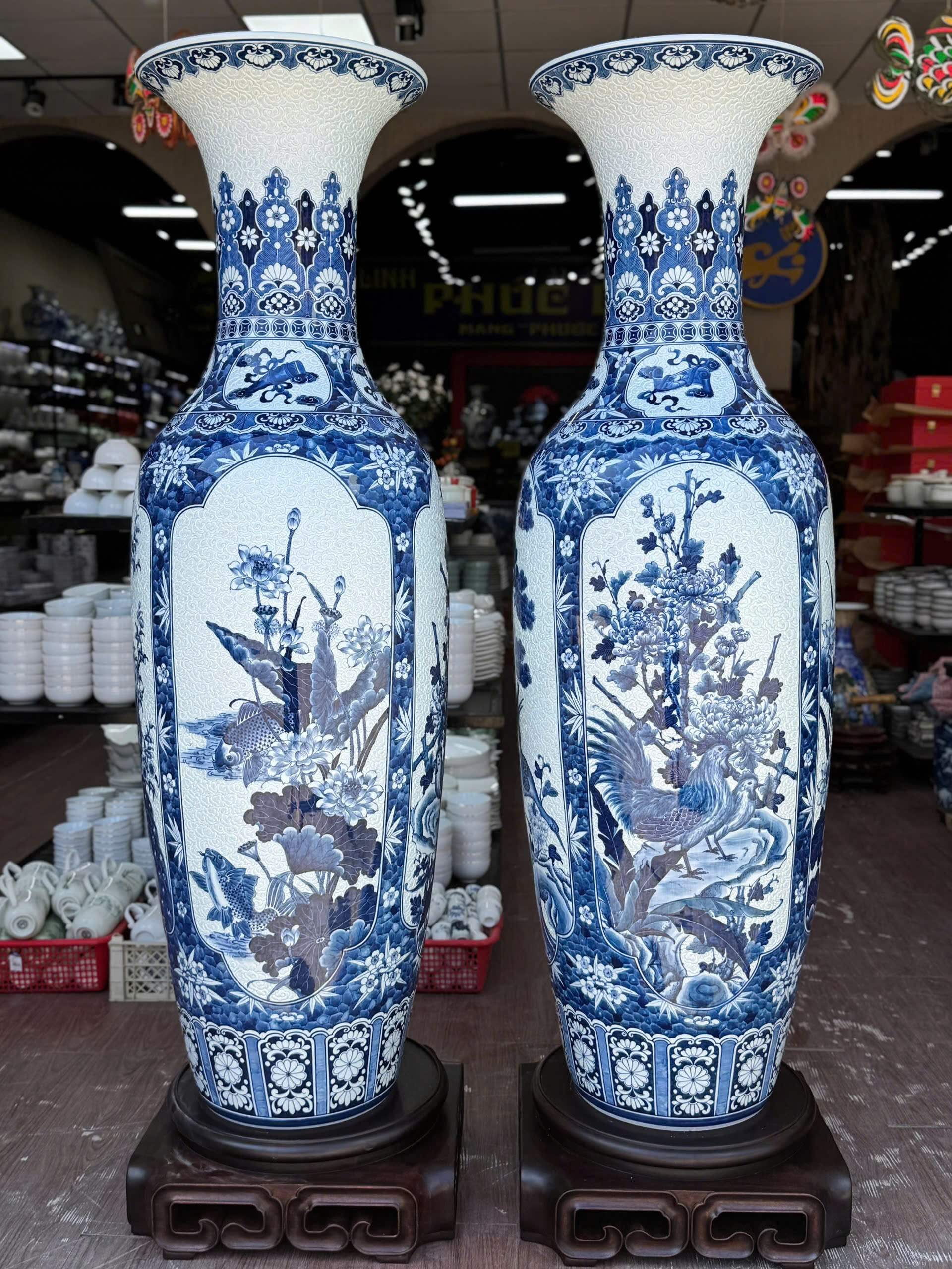 Lộc Bình Phú Quý Tứ Bình An 1m4 – Tuyệt Tác Long Vân Thêu Hoa Dệt Gấm Chuẩn Làng Nghề